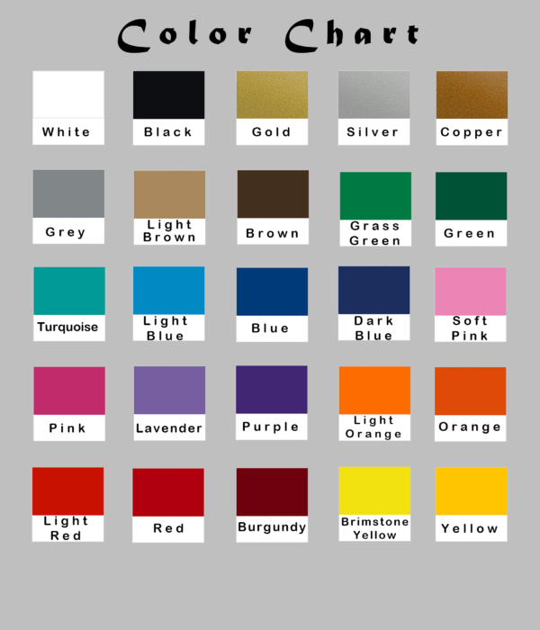 Color Chart of the 25 colors offered by Sticker Blaster