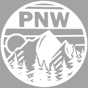 Pacific Northwest mountain-scape sticker in White